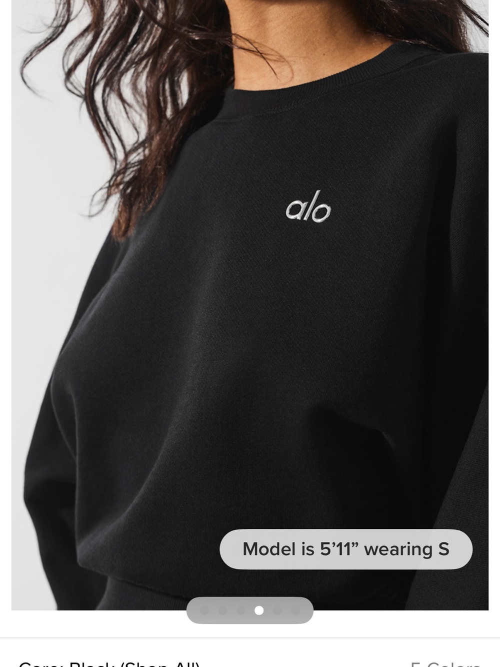 ALO Yoga Ladies’ Black Crewneck cropped Sweatshirt with chrome Embroidered Logo